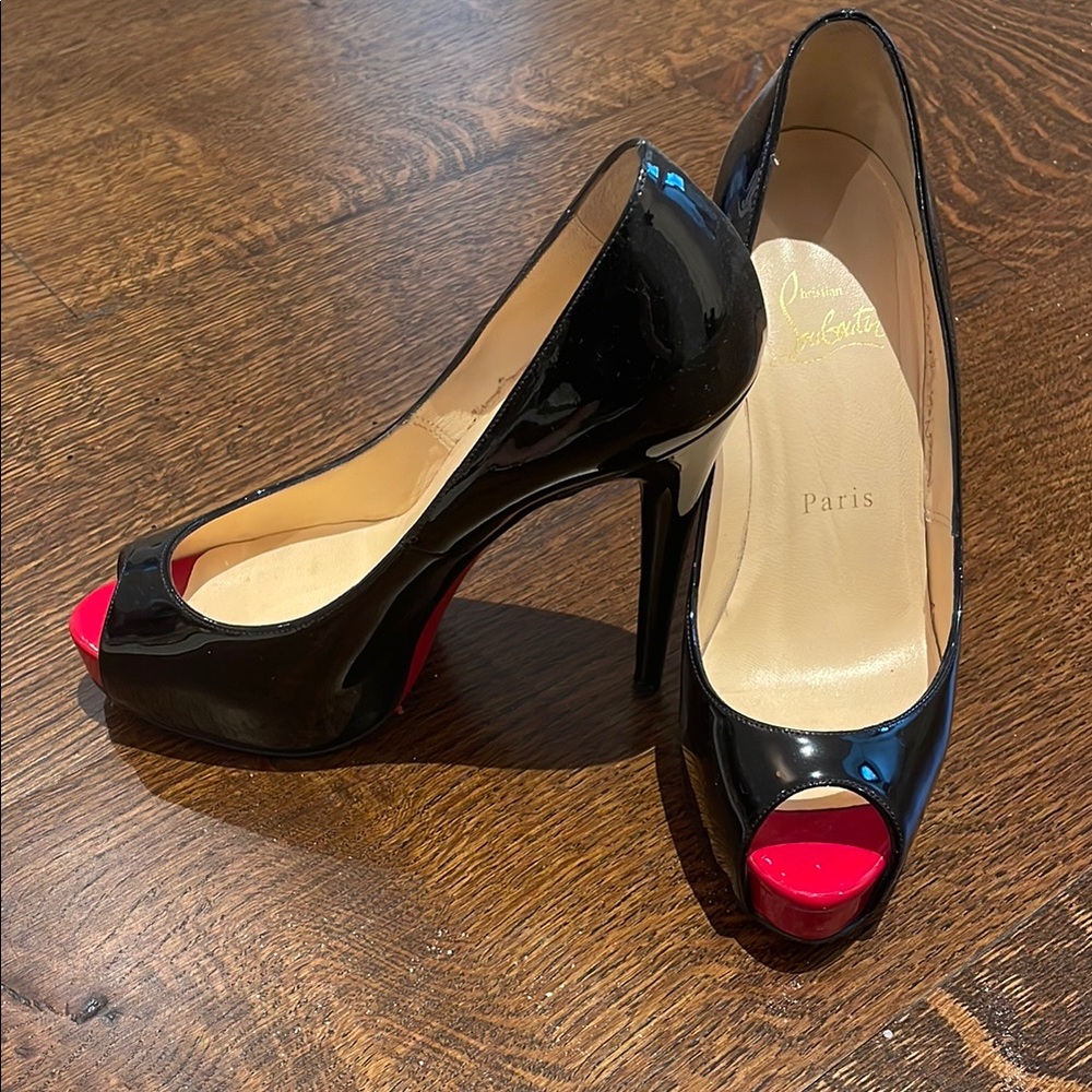 Christian Louboutin Black and Red Peep Toe Heels